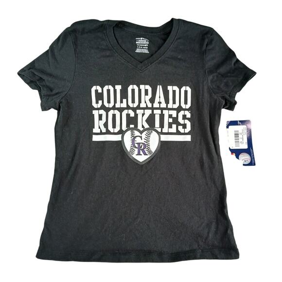 Colorado Rockies MLB Tee Girls Size L (10-12) Black Baseball T-Shirt Heart NWT - Picture 1 of 8